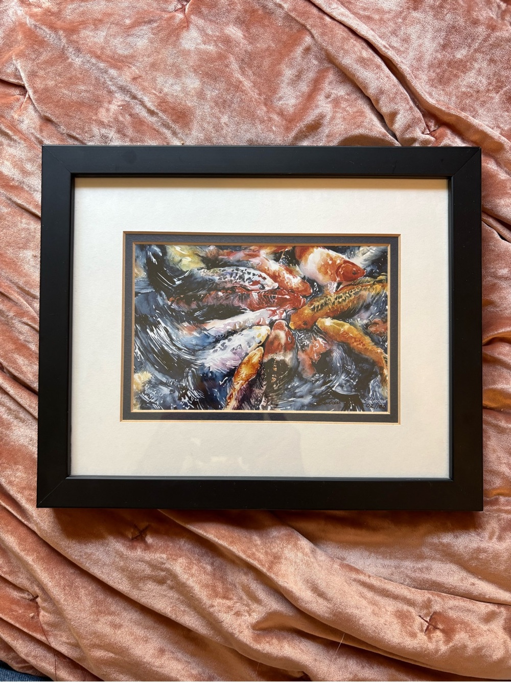 Framed Koi Fish Art Digital Print in Black Frame Artist Signed California